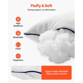 VEVOR 20 x 20 in Throw Pillow Inserts, Set of 2, Firm and Fluffy Decorative Down Alternative Pillows with Polyester Fiber, Square White Cushion with Zipper, for Indoor Bed Couch Sofa and Living Room