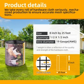 AggFencer 36in x 50ft Black Hardware Cloth 1/2 inch 19Ga PVC Coated Wire Mesh Vinyl Coated Fence, Welded Metal Chicken Wire Fencing Roll, Garden Plant Fencing, for Chicken Coop and Home Improvement