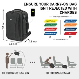 ECOHUB 16'' Travel Backpack Underseat Carry on Backpack Personal Item Travel Bag Airplane with 13 Pockets Carry on Luggage Water Bottle Holder USB Charging Port Casual Daypack for Women Men Grey
