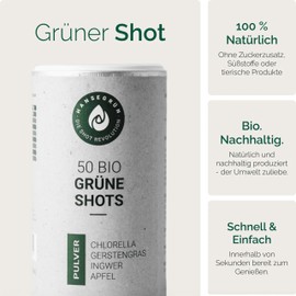 Hansegrün - Organic Green Gut Shots (Pack of 50) - Superfood Powder with Barley Grass - Vegan Greens for Gut Health¹ - With Chlorella & Nettle - 100% Genuine Ingredients for Daily Preparation