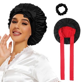Satin Bonnet for Sleeping with Double Layered, Hair Silk Bonnet Long Wide Band, Tie Large Bonet for Curly Hair Braid