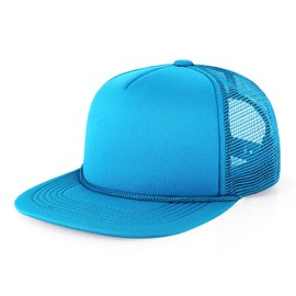 CHOK.LIDS Flat Bill Foam Top Hats for Men and Women Adjustable Snapback Trucker Hat Trendy Color Flat Brim Mesh Baseball Cap (Aqua)