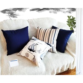 Sunny Your Day 100% Cotton Canvas 18x18 Pillow Cover Set of 4 Modern Designs Decorative Pillow Covers Make Chic Throw Pillows for Couch, Bedroom, and Christmas Living Room; No Insert; Blue Tone