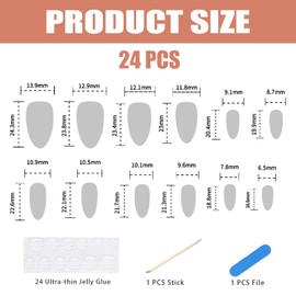 24PCS Long Almond Nude Aurora Press On Nails - Breathable & Cathedral Glass Shine | Hypoallergenic Black Tie, Wedding Ready