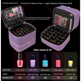 ButterFox - Estuche organizador de almacenamiento de esmalte de uñas, se adapta a botellas de esmalte de uñas de 60 a 70, bolsillos para accesorios de manicura, Púrpura lavanda