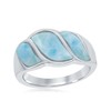 Beaux Bijoux Sterling Silver Natural Larimar Wave Design Ring (Size