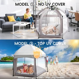 Palopalo Pop Up Baby Playpen with UPF50+ Canopy & Mat, Indoor & Outdoor Foldable Play Pen for Babies and Toddlers, Portable Baby Beach Tent with Travel Bag, Pop Up Pack and Play Yard, Grey
