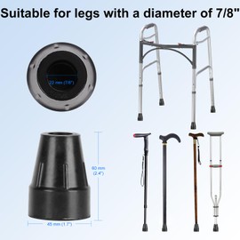 supregear Crutch Tips, Pack of 6 Heavy Duty Rubber Tips, Non-Slip and Durable Replacement Crutch Tip for Standard Walking Sticks and Folding Walking Sticks with 22 mm Diameter, Black