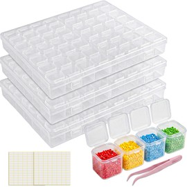 RITOLLO 168 Pcs Diamond Art Storage, 3 Set Small Storage Box with Lid & Labels - Clear Craft Bead Organizer with Tweezers for DIY Gems, Beads, Small Items