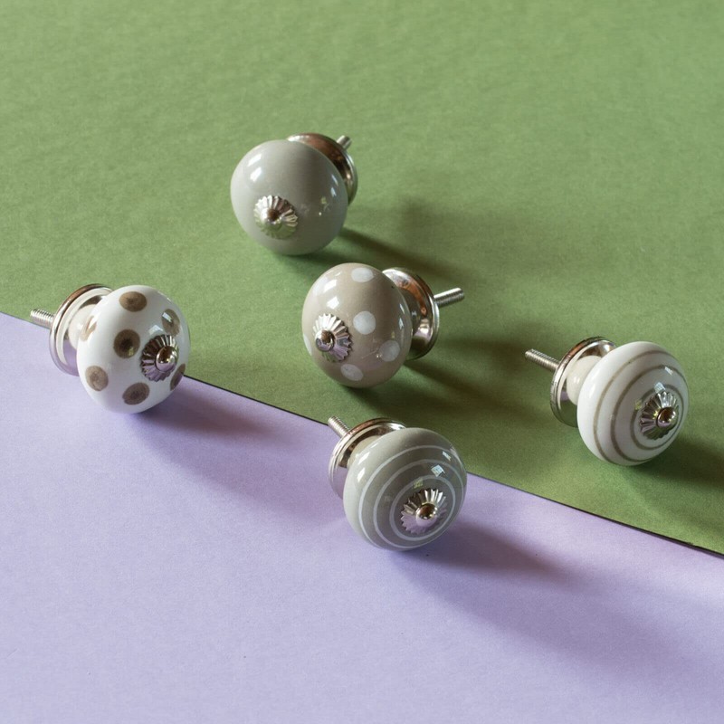 Knober 10 x Furniture Knobs Ceramic in Taupe White Grey