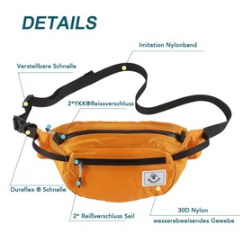 4Monster Travel Fanny Pack with 3-Zipper Pockets, Water Resistant, Ultralight, Portable, Foldable Waist Pack for Hiking, Camping, Cycling Orange