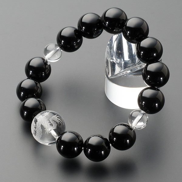 Butsudanya Takita Shoten Special Bracelet Bracelet Black Onyx Dragon Carved Book Crystal, 0.5 inch (14 mm) Ball, Inner Circumference Approx. 7.1 inches (18 cm) ◆ Prayer Beads Bracelet, Dragon, Large