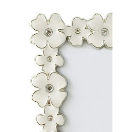 Licotom Metal Picture Frame Silver Plated with Ivory White Enamel and Crystals, Lovely Flowers Photo Frame 5x7 inch