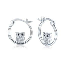 Silver Owl Hoop Earrings for Women 925 Sterling Silver Small Owl Huggie Hoop Earrings Owl Jewelry Graduation Gifts for Owl Lovers.