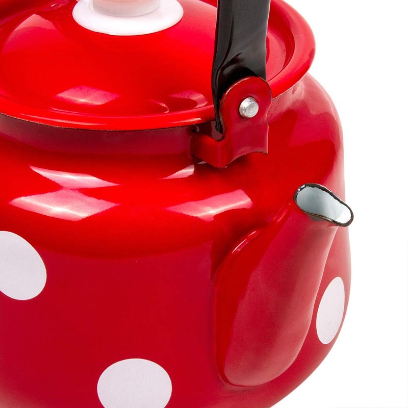 Enameled Tea Kettle Red White Polka-dot Enamelware Kettle 3.7-qt. (3.5