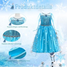AFEIGE Children's Girls' Elsa Dress Children's Costume with Crown Tiara Gloves Magic Wand for Christmas (140)