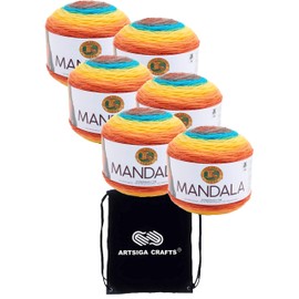 Lion Brand Mandala Thunderbird 525-207 (6-Skeins - Same Dye Lot) DK Light Worsted #3 Acrylic Yarn for Crocheting and Knitting with Project Bag