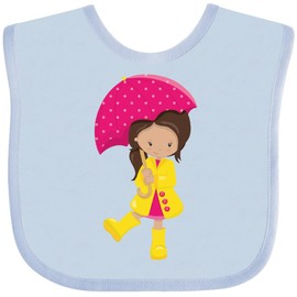 inktastic Latina Girl, Cute, Girl in Raincoat, Umbrella Baby Bib Light Blue 460b7