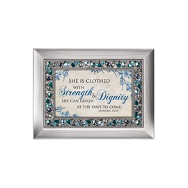 Cottage Garden Strength and Dignity Brushed Silvertone Jewelry Music Box Plays On Eagle's Wings