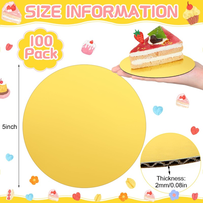 Newtay 100 Pcs 5 Inch Cake Board Round Mini Cardboard
