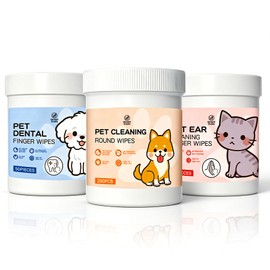 PROCRAAN 3 in 1 Pet Cleaning Wipes Kit for Dogs & Cats - 50 Ear + 200 Eye + 50 Dental Finger Wipes - Gentle Grooming Wipes for Small Pets with Coconut Oil & Chamomile