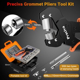 Preciva Heavy Duty Grommet Kit with Suitcase, Grommet Tool Kit of 3/8" and 1/4" with 400pcs Grommets, 𝐈𝐧𝐭𝐞𝐫𝐜𝐡𝐚𝐧𝐠𝐞𝐚𝐛𝐥𝐞 𝐃𝐨𝐮𝐛𝐥𝐞 𝐇𝐞𝐚𝐝 for Advertising Poster, Banner, Cardboard