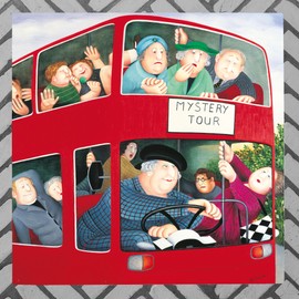 Global Designs Mystery Tour Ceramic Tile Picture Plaque Sign London Bus Wall Art By Beryl Cook UV Printed Artwork 20x20cm