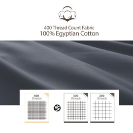 100% Egyptian Cotton Queen Pillow Protectors Set of 4, 400 Thread Count Sateen Weave Cooling Pillowcase, Easy Care Zippered Style Pillow Covers (4 Pack, Dark Grey,Queen)