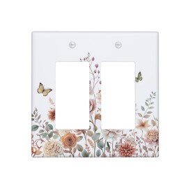 Decorative Outlet Covers Rustic Wildflowers Watercolor Floral Butterfly 2 Gang Light Switch Cover Plate Double Rocker Switch plate Covers Wall Plates Electrical GFCI Receptacle for Bathroom Bedroom