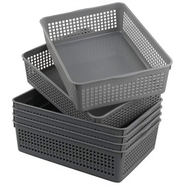 EudokkyNA 6 Packs Grey Plastic Basket Trays, A4 Office Paper Tray