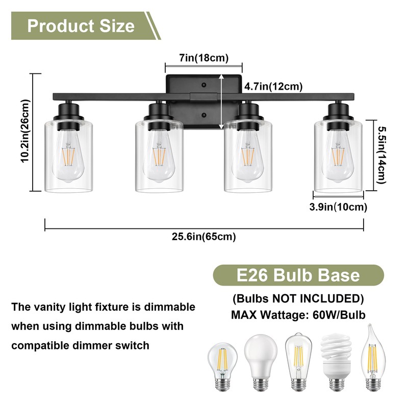 Unicozin Modern Bathroom Light Fixtures, 4 Light Vanity Lights over