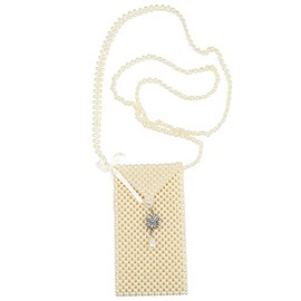 Costume Bag Alpine Pearl Made of Hundreds of Pearls with Edelweiss 18 cm x 9 cm x 1 cm, beige