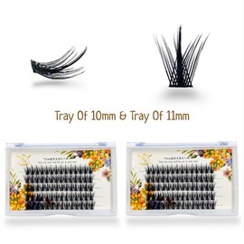 CB 120 Pcs, 2-Trays Wide Cluster Eyelash, Wispy Lashes, Ultra Matte Black, Reusable, 10mm, 11mm, 12mm, DIY Volume Eyelash Extensions At Home Or Professional Makeup, 10mm & 11mm
