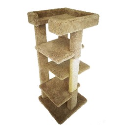 Maykoosh Natural Beauty Multiple Perch Cat Tree, Cat Tree with Scratch Post for All Cat Breeds, Indoor Cat Gym with Perches, Sturdy Wood Construction with Carpet Upholstery Brown/Square