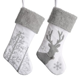 VALERY MADELYN Santa Stocking 46 cm Set of 2 Textile Fabric Christmas Decoration Christmas Stocking Large Christmas Stockings for Filling and Hanging for Fireplace Christmas Decorations