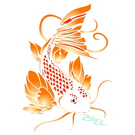 Koi Stencil - 16.5 x 24 cm (M) - Reusable Asian Oriental Carp Fish Animal Pond Wall Stencil Stencil Stencil
