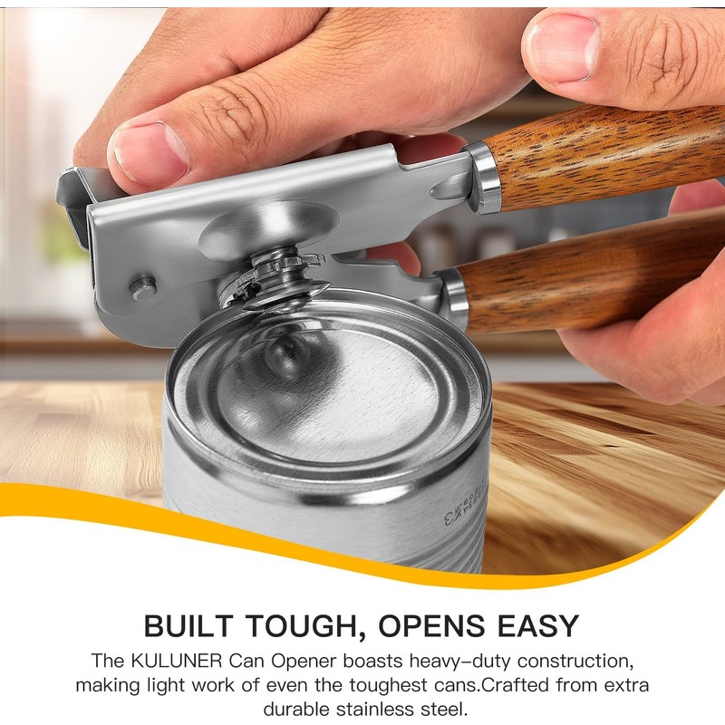 Upgraded Efficient Manual Can Opener - Selected Solid Wood Handle,
