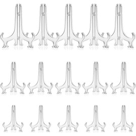 HUIQIHANG 15PCS Clear Acrylic Easels Plastic Plate Stands 3'', 5''and 7'' Home Decoration Holders Fold Display Picture Frame Photo Artwork