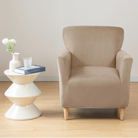 OKYUK Banquet Armchair Slipcovers Luxury Velvet Chair Slipcovers with Arms Stretch Chair Covers for Living Room Soft Armchair Slipcover Anti Slip Dog Pet Friendly Furniture Protector (Camel)