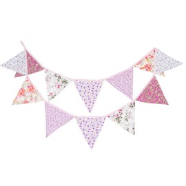 LOVENJOY Pink Floral 100% Cotton Bunting Banner for Girls Shabby Chic Wedding Birthday Decoration