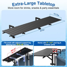 Above Ground Pool Bar, 47" x 11.7" Black Pool Bar Table for Round Pools