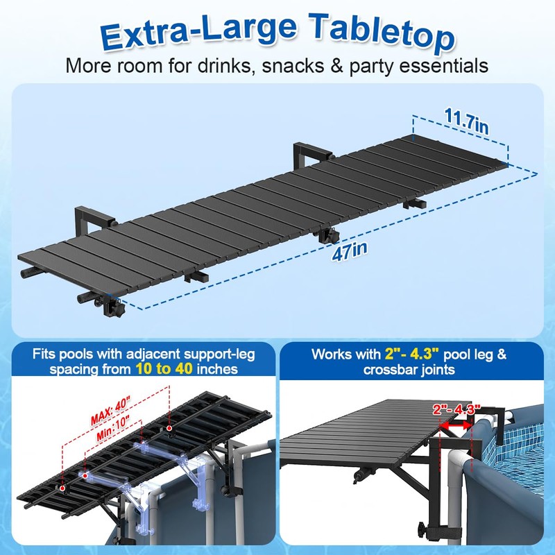 Above Ground Pool Bar, 47" x 11.7" Black Pool Bar