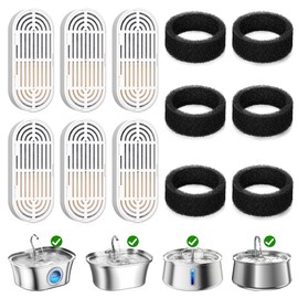 Cat Water Fountain Filters, 6 Pcs Cat Fountain Filters & 6 Pcs Foam Pre-Filter Replacement for 3.2L Cat Water Fountain Stainless Steel, Filters for Cat Drinking Fountain Pet Water Dspensers Water Bowl