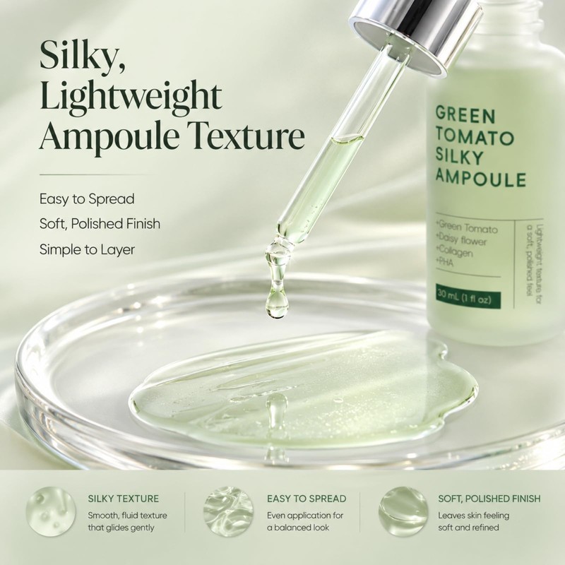 Green Tomato Ampoule Pore Refining Face Serum for Smooth-Looking Skin,