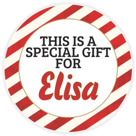 This is a Gift for Elisa - 100 Pack Circle Stickers 3 Inch - Candy Cane Merry Christmas Gift Tag Present Tree Holiday Custom Name Santa Claus