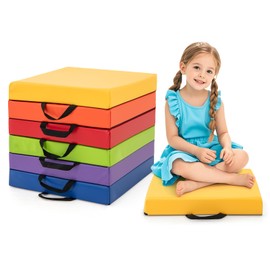 HONEY JOY 6PCS Floor Cushions for Kids, 16" Length Flexible Alternative Portable Classroom Seating with Handles, Easy to Clean, Thick Soft Foam Comfy Square Seats for Daycare Preschool, Colorful