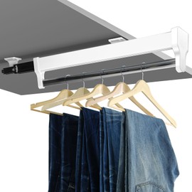 Valet Rod for Closets Pull Out, Closet Rods for Hanging Clothes Slide Out Pants Rack Clothes Organizer, Hanger Rail Metal Heavy Duty Poles for Pant and Coat (19.4in,White)