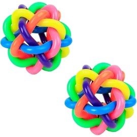 Norhogo 2 Pieces Braided Rubber Ball Chew Toy Colourful Rubber Balls for Dogs and Cats with Glock, Rubber Woven Ball Knot Ball Chew Toy for Teeth Cleaning Durabl