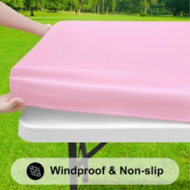 Smiry - Mantel rectangular con respaldo de franela elástico ajustable para mesas plegables de 6 pies, fundas de mesa impermeables y lavables para interiores, exteriores, picnic y camping (rosa, 30 x