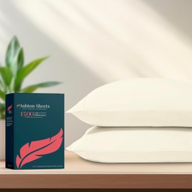 Ashton Sheets 100% Egyptian Cotton Pillow Cases Standard/Queen Size Set of 2 - Luxury 1500 Thread Count Sateen Ivory Pillow Cases, Silky Soft Cotton Pillowcases Fits Standard & Queen Size Pillows